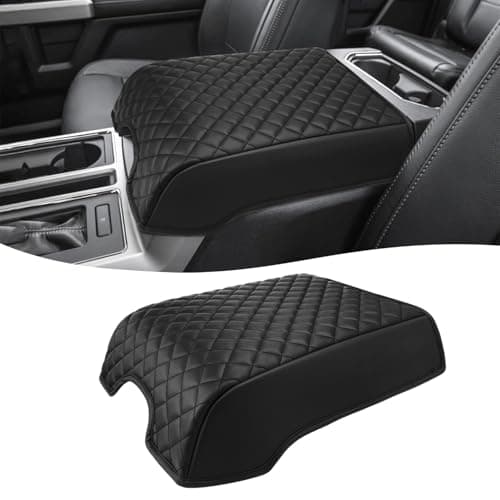 KBH Center Console Armrest Cover for 2015-2020 Ford F150, 2017-2022 F250 F350 F450 F550, 2018-2024 Expedition, Bucket Seat, PU Leather Cushion Thick Pad, Anti-Scratch, Black (Not for Other Years)