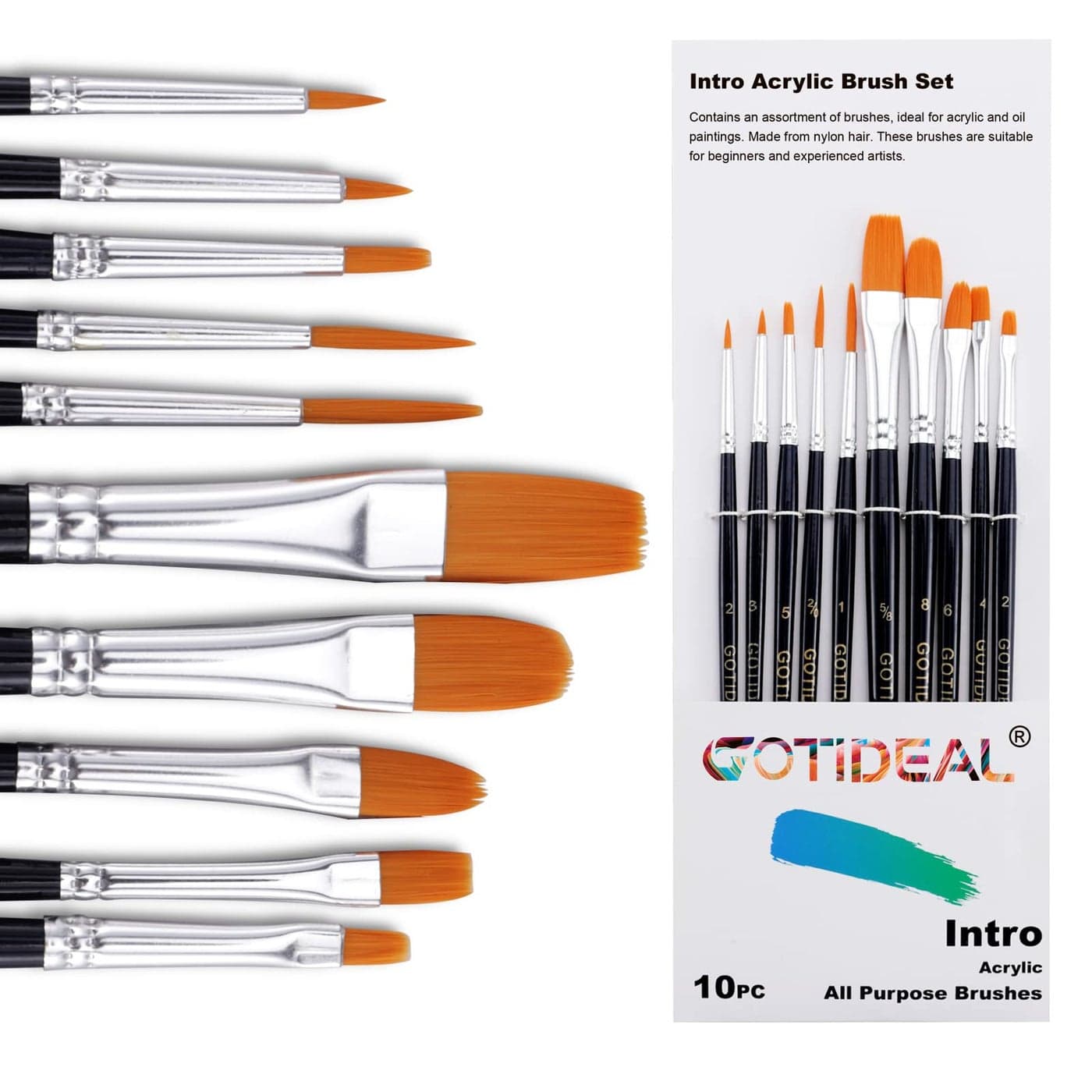GOTIDEAL Paint Brush Set 10 Pcs Round Pointed Tip Small Nylon Hair Brushes for Acrylic Oil and GouacheBody Face Nail Art and Rock Painting Perfect for Kids Adult