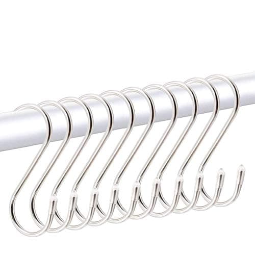 JINHEZO Premium 10-Pack Larger Round S Shaped Hooks in Polished Stainless Steel Metal, Hangers Hanging for Kitchen, Work Shop, Bathroom, Garden, Kitchenware Pots Utensils, Clothes, Bags, Towels
