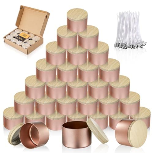 MGLIFEUL Candle Tins Jars Container Vessels for Making 4 8 Oz Rose Glod Empty Candle Tins Can Gift Box Packaging With Lid Wax Container Bulk Making Diy Candle Supplies Accessories(Rose Glod,4oz,12pcs)