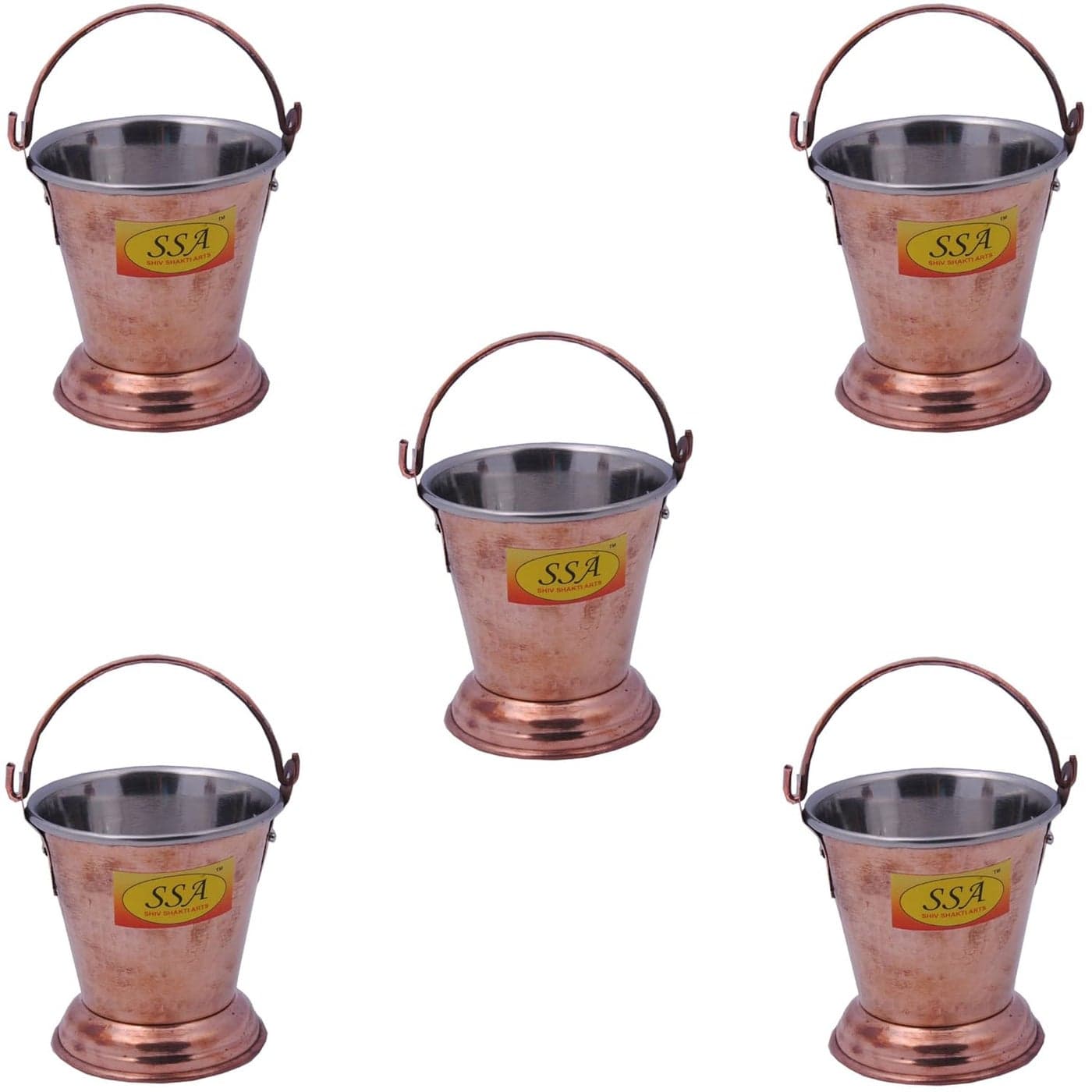 SHIV SHAKTI ARTS 11 x 105 X 6 cm Handmade Set of 5 Traditional Steel Copper BucketCopper Balti Volume 300 ML Each for a Vegetable Dish Serving Restaurant Ware Hotel Ware Home Gift