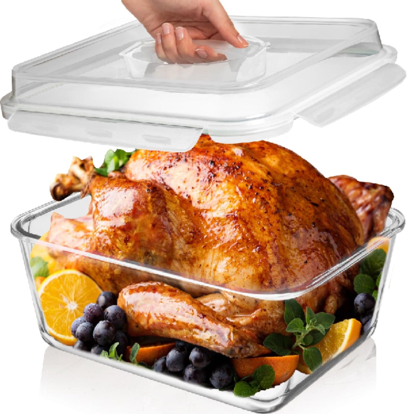 6500 ML / 220 oz / 28 Cup LARGE Glass Food Storage Container with Airtight Locking Lid. Ideal Storing food, Vegetables, Fruits. Baking Casserole, Lasagna, Roasting Turkey, Chicken BPA-Free Oven Safe