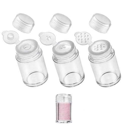 ZGGAZCA 3Pcs Powder Bottle Mini Glitter Shaker Containers Travel Size 3 Styles Bottles with Lids for Loose Makeup Depotting Kit Empty Plastic Compact Small Dispensador Supplies Container