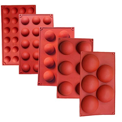 Semicircle Silicone Mold,Shxmlf Half Sphere Chocolate, Candy Gummy Dome Molds Teacake Bakeware Set for Cake Decoration Mousse Jelly Bombe Cupcake Baking Mould (5PACK)