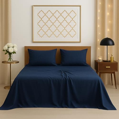 Bedsheets for King - 108x108 Inch Bed - Microfiber Plain Navy Blue Solid Bed Sheet Include Pillow Cover, Ultra Soft | for Home, Hotel, Villa, Resort and Guest House