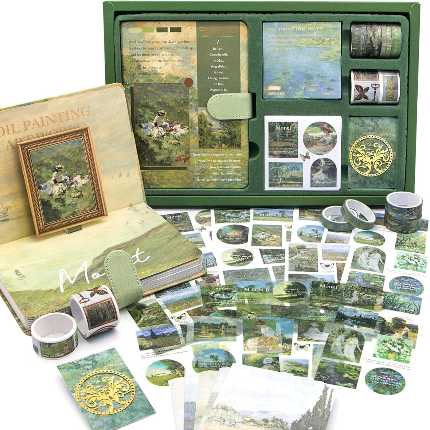 Alokik Enterprise 346pcs Green River Themes Journal Supplies Kit Vintage Scrapbook Stickers Art Journaling Bullet Junk Journal Planners DIY Decoration Paper Stickers Craft Kits Notebook Collage Album