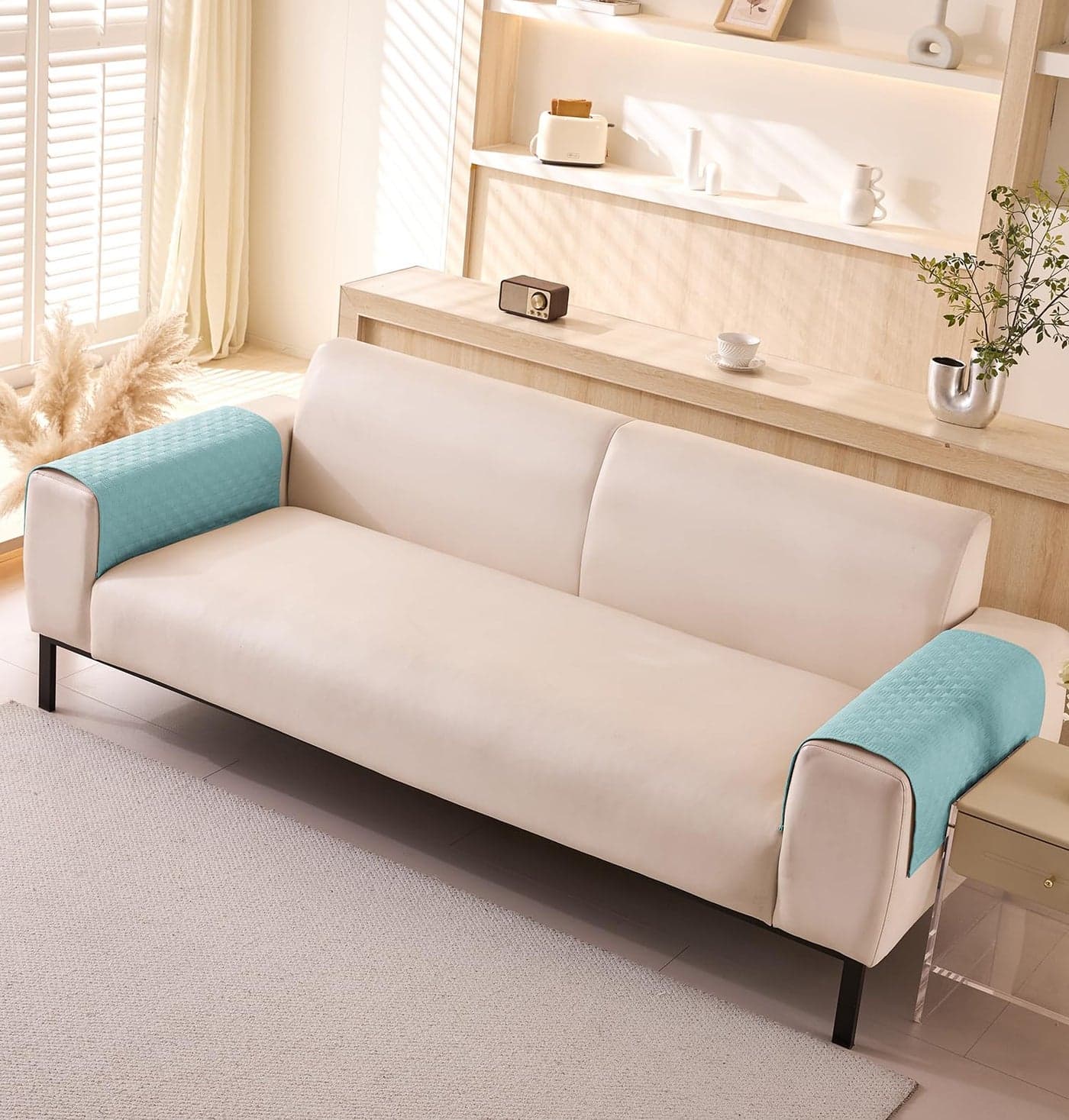 House of Quirk Luxury Waterproof Sofa Cover 1/2/3/4 Seater Anti-Slip Plaid Sofa Cover Washable Sofa Slipcover Furniture Protector from Pets Replacement Protector (2 pc Armrest Light Blue, 50x70cm)