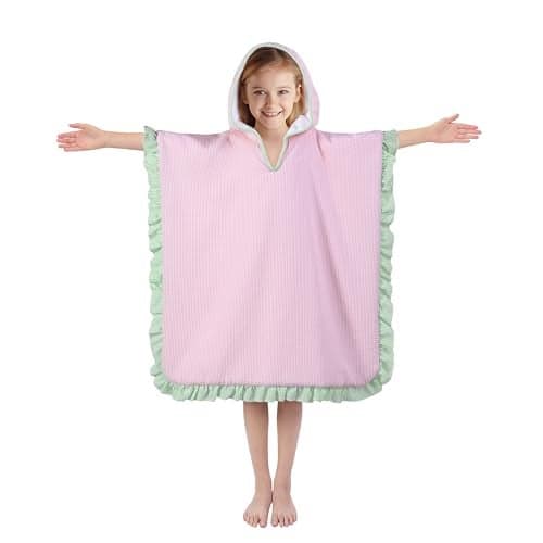THOVSMOON Hooded Towels for Kids, Bath Towel Swim Cover Up for Ages 3-10 Girls Boys Pool Towels Soft Thick 30"x30" Microfiber Poncho Towel(Pink)