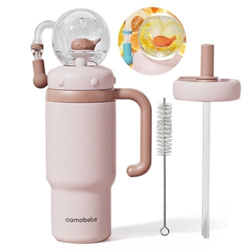 Como bebe Insulated Whale Fountain Sippy Cup, 24 oz 316 food-grade Stainless Leak-Proof Straw,Tumbler with Handle, Fits Car Cup Holders. 2 types lids for Kids, Teens & Adults V3.0(dusty pink)