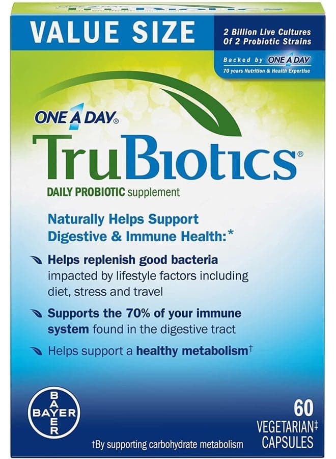 Daily Probiotic, 60 Capsules - Gluten Free, Soy Free Digestive + Immune Health Support Supplement for Men and Women