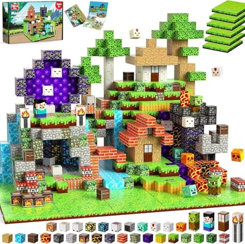GraceDuck 150 PCS Magnetic Blocks Magnetic Building Block with 6 Base Plate Stacking Magnets for Kids Sensory Toy for Toddlers STEM Learning Birthday Gifts for 3 Years Old Boys Girls
