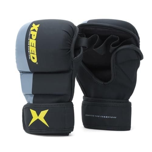 XPEED Striking Grappling Gloves, XP1504 PU Grappling Glove for Martail Arts, Combat Sports, MMA, Training Gloves, Versatile Sports Glove | Wrap Around Hook & Loop Closure (S/M, Yellow)