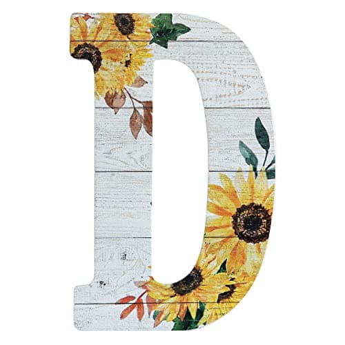 COLLECTIVE HOME 12 Wood Letters for Wall Decor Rustic Wall Sign Decorative Hanging Alphabet Signs House Number Decorations for Wedding Birthday Housewarming Party Washed White Sunflower D