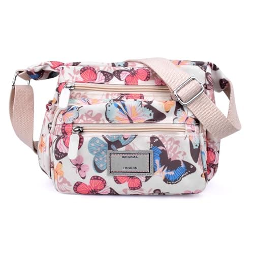 WITERY Crossboby Bag for Women - Waterproof Nylon Shoulder Bag Multi-Pocket Handbags Butterfly Purse Messenger Bags with Adjustable Strap, Casual Ladies Zipper Medium Hobo Tote Bags Travel Purses