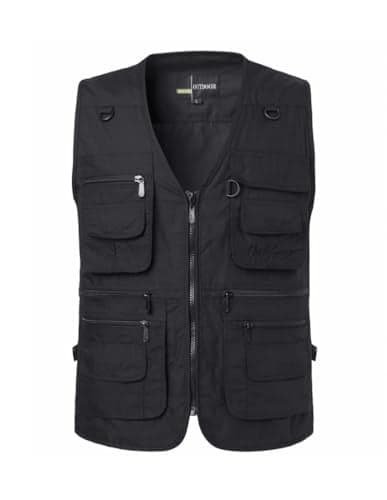 PASOK Men's Work Fishing Vests Lightweight Safari Travel Hunting Waistcoat With Multi-Pockets Black XL