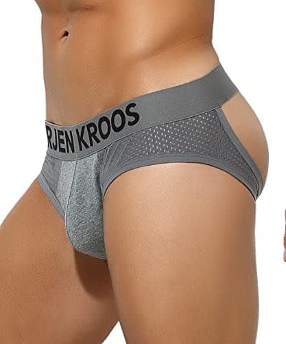 Arjen Kroos Mens Jockstrap Underwear Breathable Mesh Jock Straps Cotton Athletic SupporterGREYSmall