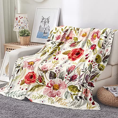 Tupmnbry Wildflowers Floral Throw Blanket Botanical Floral Printed Blanket Super Soft Flannel Throw Blankets Lightweight Fluffy Plush Fuzzy Bed Blankets for Bedding Sofa 50"X60"