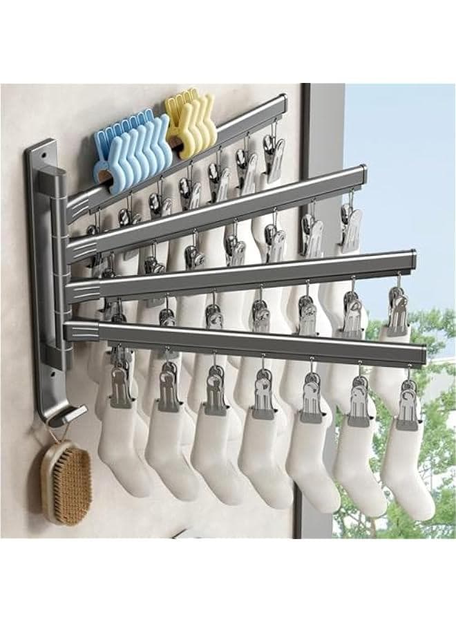 Sock Drying Rack Wall Mounted Rotate Drying Hangers with 28 Clips Laundry Rack for Bra Gloves Hat Baby Cloth Underwear
