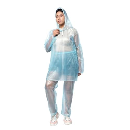 VG TARP Rain Coat for Men & Women Waterproof With Adjustable Hood Along Waterproof Rainwear Suit With Pvc Jacket, Pants and Waterproof Drawstring | FREE SIZE | Blue