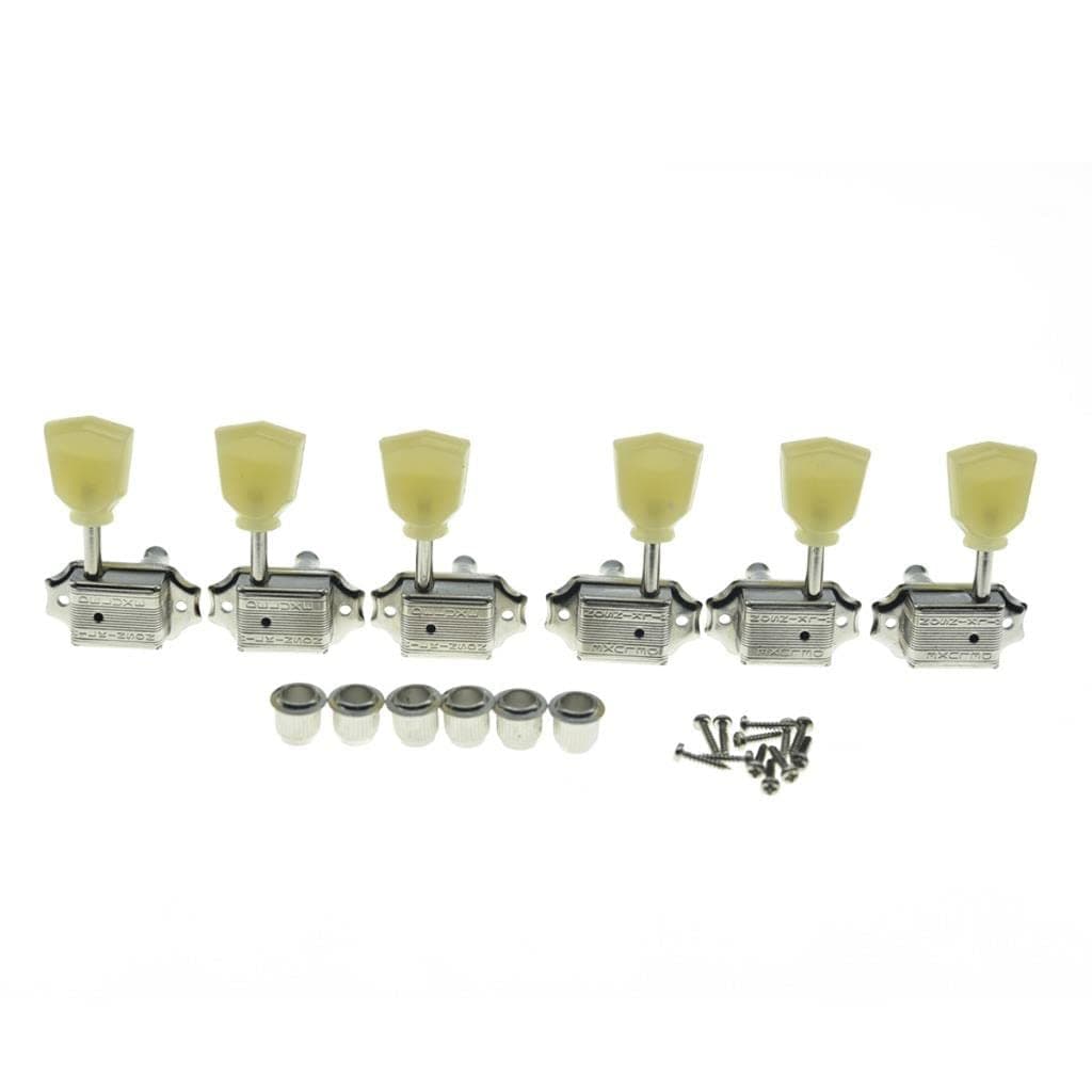 Wilkinson Nickel with Vintage Button 3x3 Deluxe Vintage Tuners Guitar Tuning Keys Machine Heads with Plastic Keystone Buttons for Les Paul/SG/ES, (K1948)