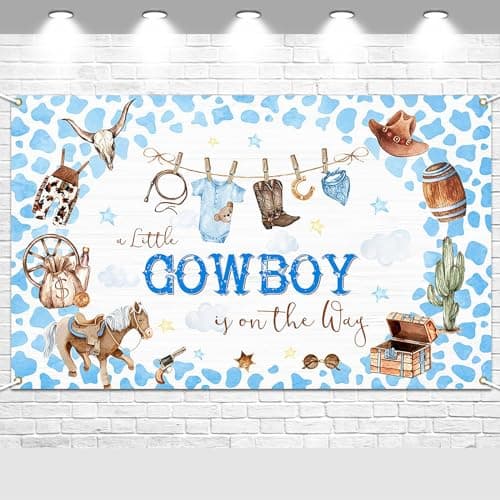 Avezano Cowboy Baby Shower Backdrop A Little Cowboy is On The Way Party Decorations Blue Western Boys Rodeo Baby Shower Banner Photo Booth Props 6 x 3.6 ft