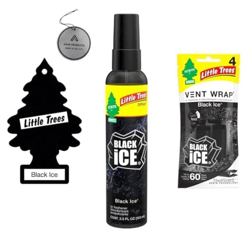 Little Trees Air Freshener | Vent Wrap pack of 4 | 1 Bottle Little Tree Spray | 6 Little tree Hanging Tree For Home, Trucks, RV, Van or car AHSR Products bundle + Bonus AHSR Air Freshener (Black Ice)