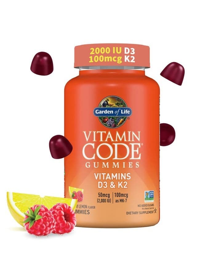 Vitamin Code D3 & K2 Gummies with Prebiotics and Probiotics - Bone Health, Immune Health, and Digestive Support, Zero Sugar, Non-GMO, Gluten-Free, Raspberry Lemon Flavor, 45 Gummies