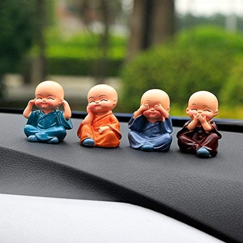 TIED RIBBONS Polyresin Buddha Monk Car Dashboard Showpiece, Standard, Multicolor, 4 Piece, Wedding