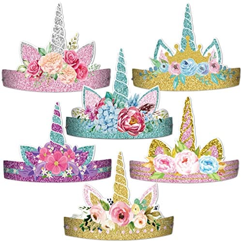 Festiko® 12 Pieces Unicorn Birthday Party Hats, Unicorn Paper Party Crown, Headbands for Girls, Gold Silver Thorn, Unicorn Theme Decorations Favor Supplies, 6 Styles