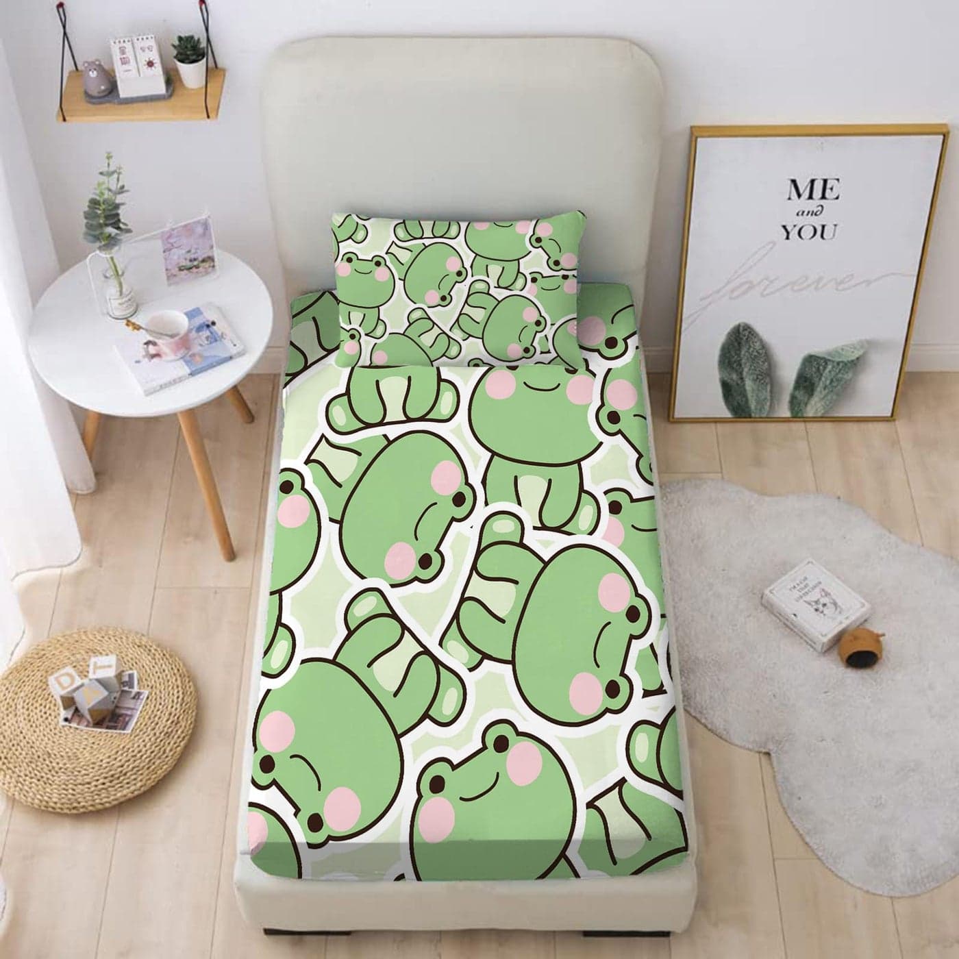MUSOLEI Frog Sheet Cartoon Animal Fitted Sheet Cute Frog Bedding Sheet Sets for Boys Girls and Teens Kids Bed Sheets 1 Deep Pocket Fitted Sheet with 1 Pillowcases Microfiber Twin
