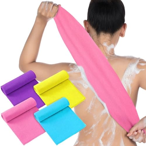 Tatuo 4 Pieces Korean Exfoliating Washcloth Body Back Scrubber Japanese Italy Exfoliating Cloth 35.5 Inch Long Bath Towel Washcloth Dead Skin Remover for Men Women(Mixed Color)