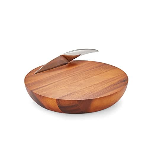 nambe Harmony Cheese Board with Knife | Made of Acacia Wood and Stainless Steel | 12 Inch Serving Set | Charcuterie and Butter Board | Serving Platter Hostess Gift in Box | Designed by Wei Young
