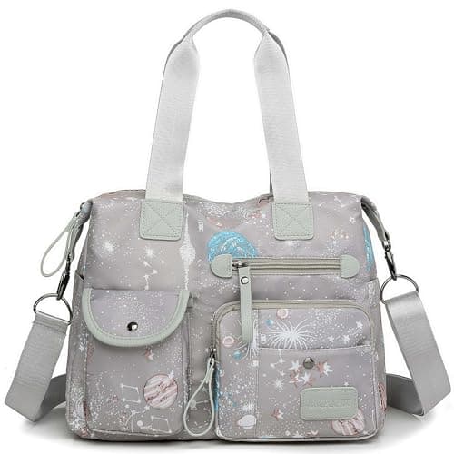 Women's Top Handle Handbag Multi-pockets Nylon Work Totes Nursing Bag Travel Crossbody Shoulder Bag (Gray)