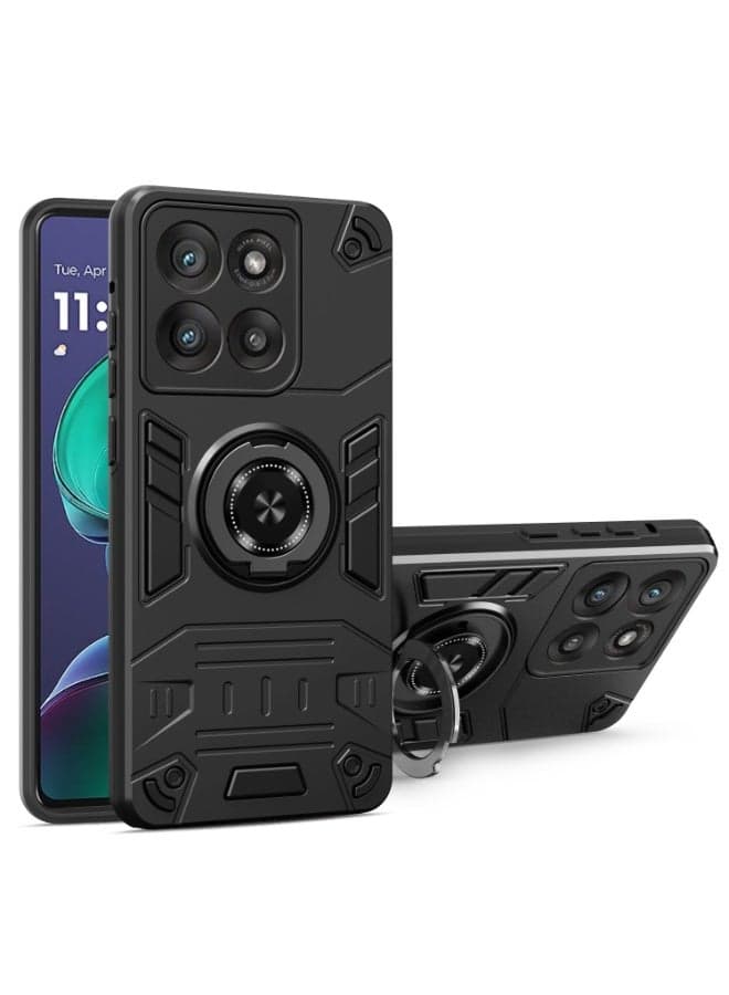 Ring Holder Kickstand Case for Motorola Edge 60 Fusion 5G – Dual-Layer PC+TPU Protection, 360° Metal Ring Stand, Car-Mount Compatible Raised Camera Bezel