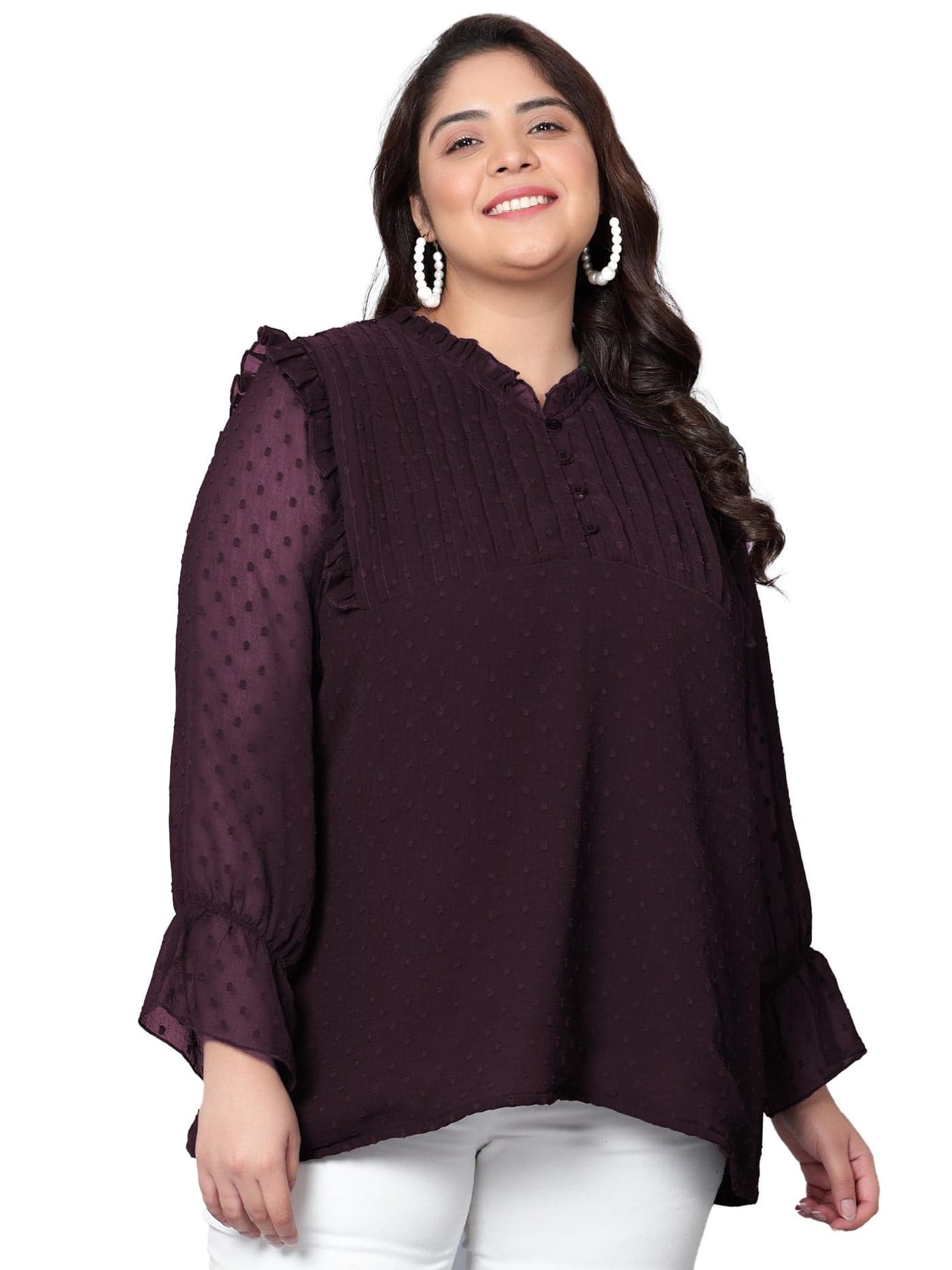 Indietoga Women's Plus Size Georgette Longline Tunic Tops (P10001520_Purple Embroidered_7XL)