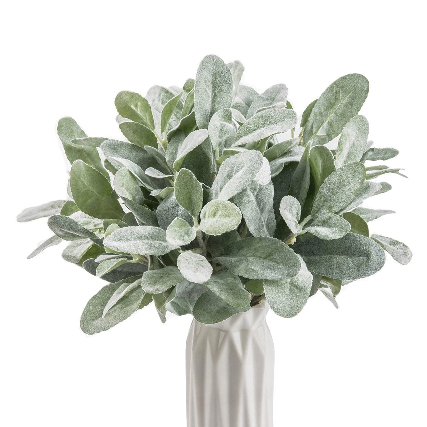 Coferset 6pcs Artificial Lambs Ear Stems14 Flocked Sage Leaves Plants for Wedding Party Home Decor Flocked Green
