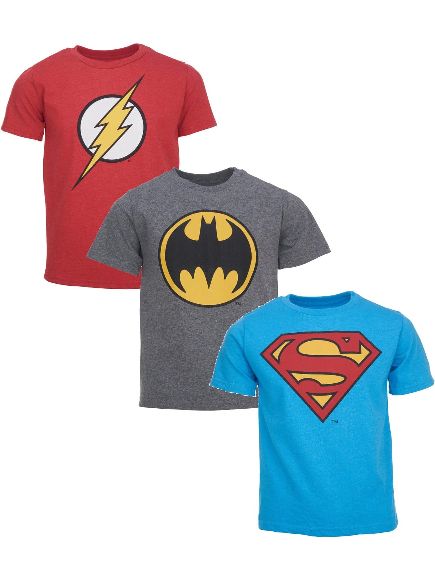 DC Comics Justice League The Flash Superman Batman Toddler Boys 3 Pack T-Shirts Red/Gray/Blue 5T