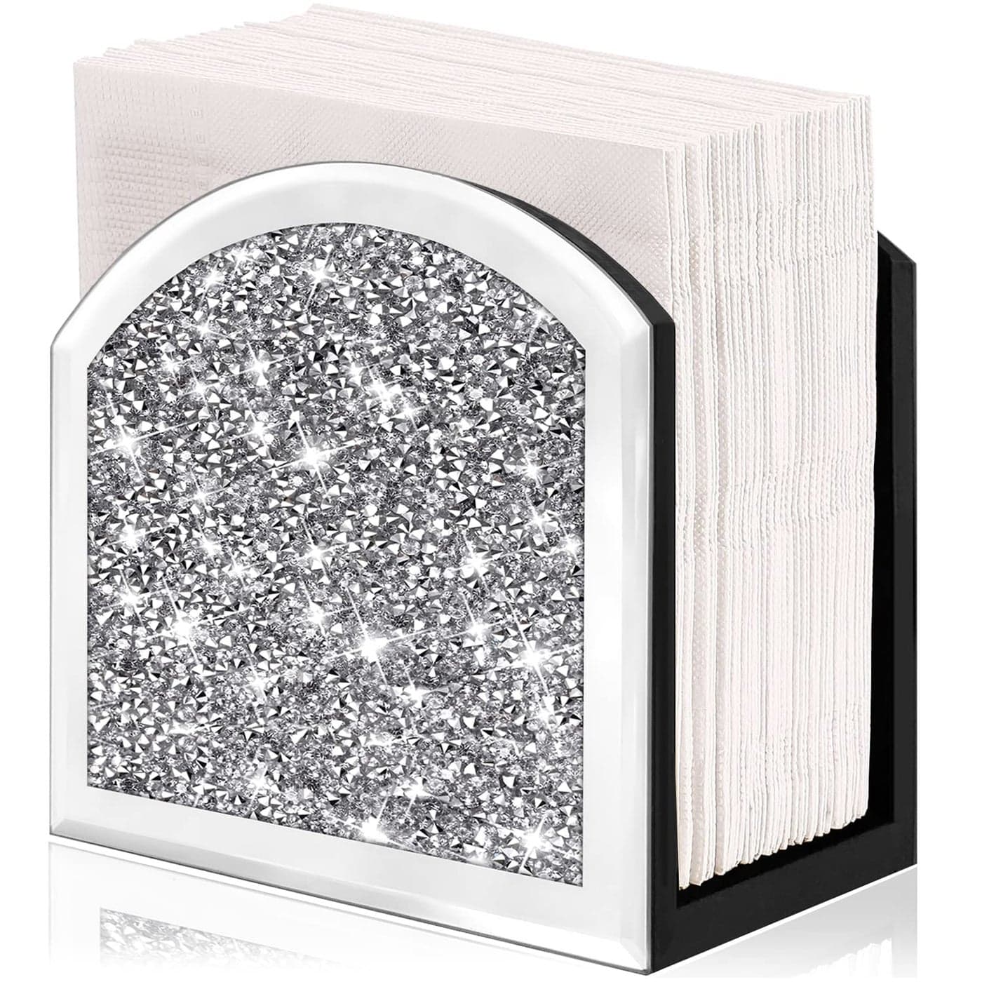 Wocred Mirror Napkin HolderCrystal Crushed Diamond Vertical HolderCute Glass Mirror Napkin Holder for Counter or Table59X59X3