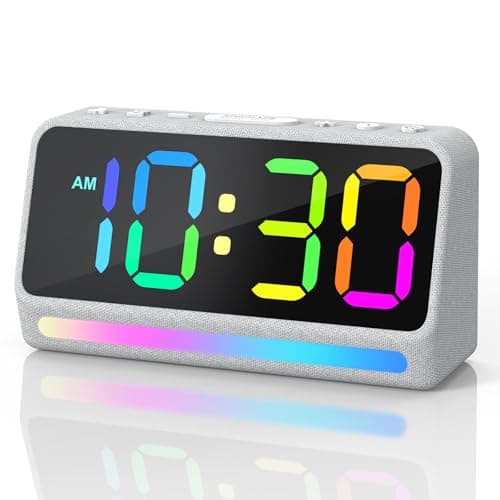 REACHER Extra Loud Alarm Clock for Heavy Sleepers Adults 5 Extremely Loud Wake Up Sounds Kids Alarm Clock for Teens Boys Bedrooms LED Digital Display 7 Color Night Light Dimmer Bedside