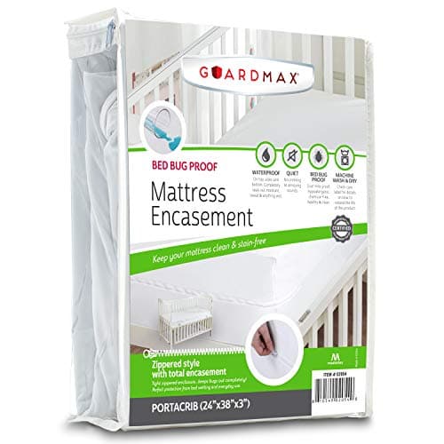 Guardmax Portacrib Mattress Encasement with Zipper, Waterproof, Bed Bug Proof, and Dust Mite Proof Mattress Protector for Portacrib Size Bed up to 3" Deep, Zippered All Around Jersey Knitted Cover
