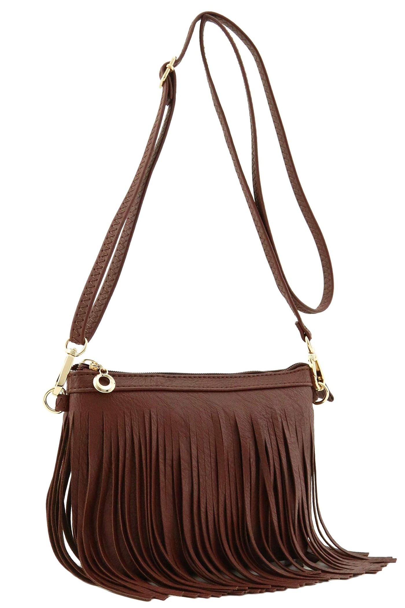 FashionPuzzle Small Fringe Crossbody Bag with Wrist Strap (Coffee)