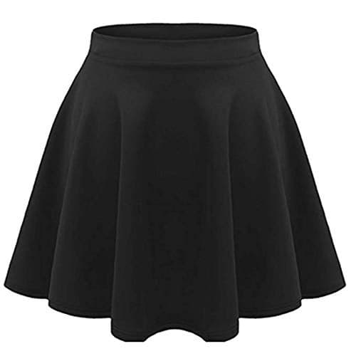Loxdonz Girls Kids Casual Mini Stretch Waist Flared Plain Pleated Skater Skirt (13 Years, Black)