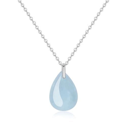 COAI 925 Sterling Silver Necklace for Women, Teardrop Pendant Aquamarine Birthstone Necklace for Women