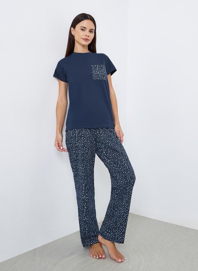 Star Print Pocket T-Shirt and Pyjama Set