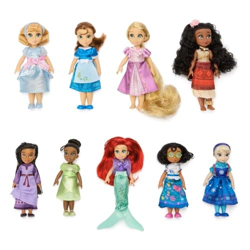 Disney Store Official Once Upon a Story Collection Mini Doll Gift Set 9 Collectible Disney Princess Dolls Cinderella Ariel Belle Tiana Rapunzel Elsa Moana Mirabel Asha 5 Inch Mini Toys