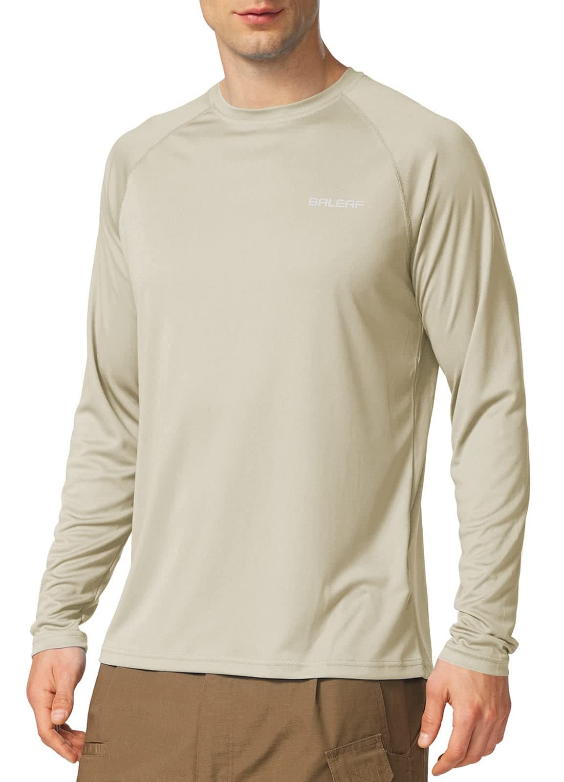 baleaf Men's Sun Protection Shirts UV SPF T-Shirts UPF 50+ Long Sleeve Rash Guard Fishing Running Quick Dry Oatmeal Size L