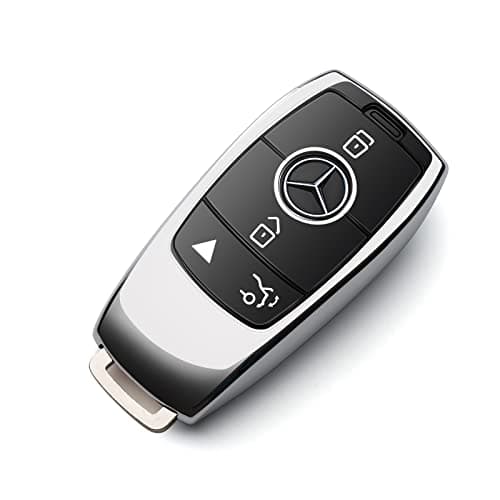 ZSPDACC Compatible with Mercedes Benz Key Fob Cover Silver car Key Chain case Protector Holder E300 E350 E400 E450 A220 CLA250 C300 GLA250 GLB250 GLC300 GLE350 GLE450 GLE580 G550 C43 E53 Accessories
