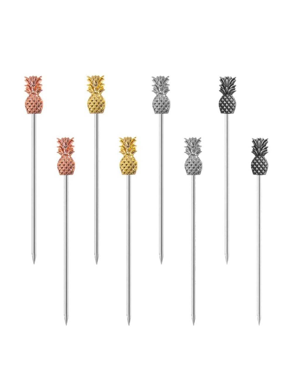 Stainless Steel Cocktail Picks Set of 8, Reusable Garnish Skewers for Parties, Drinks, Appetizers and Snacks (Pineapple Design)