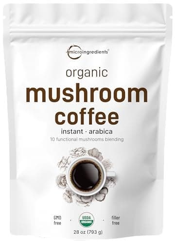 Organic Instant 10 in 1 Mushroom Coffee Powder, 28 Ounce (317 Servings) | Weight & Immune Support | Premium Arabica Coffee with Lion’s Mane, Chaga, Reishi,& More