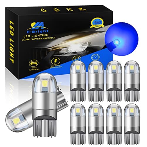 EverBright T10 194 Car Interior Lights 168 W5W Led Bulb 3030 Chips 2825 LED Bulb Dome Map Trunk Door Courtesy Light Clearance License Plate Light No-Polarity,AC/DC 12V,Blue,Pack of 10